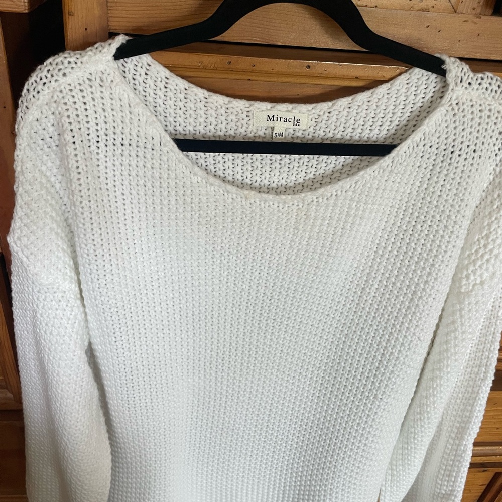 Miracle White Crew Neck Sweater Chunky Knit